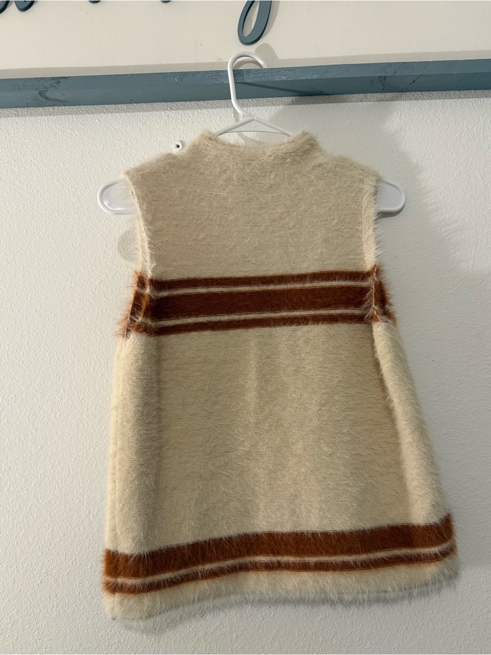 Skies Are Blue Cream & Brown Striped Fuzzy Knit Dress